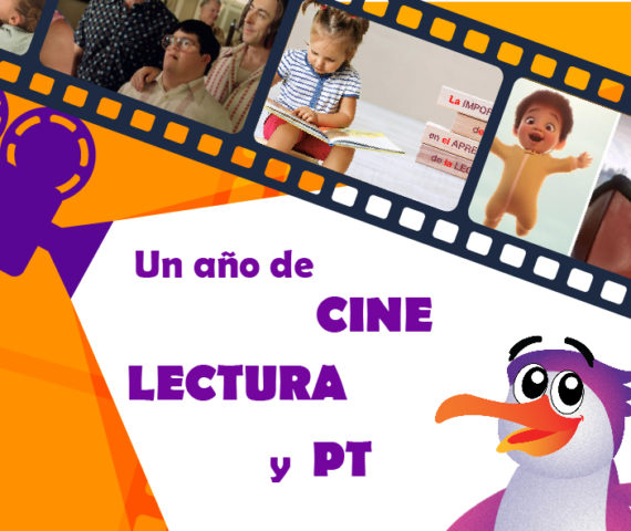 Montaje con el título Un año de cine, lectura y PT, con una tira de cine con imágenes de portada de posts del blog y una cámara de cine.