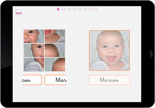Imagen de una tablet con una actividad de puzle con imagen propia del usuario.