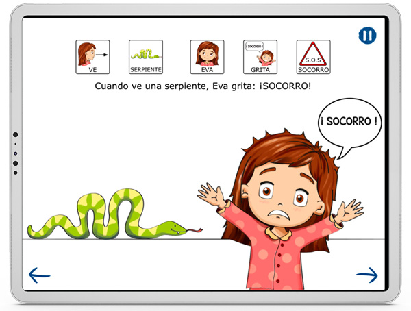 Tecnología autismo. Eva aprende, captura de pantalla de la aplicación para personas con autismo